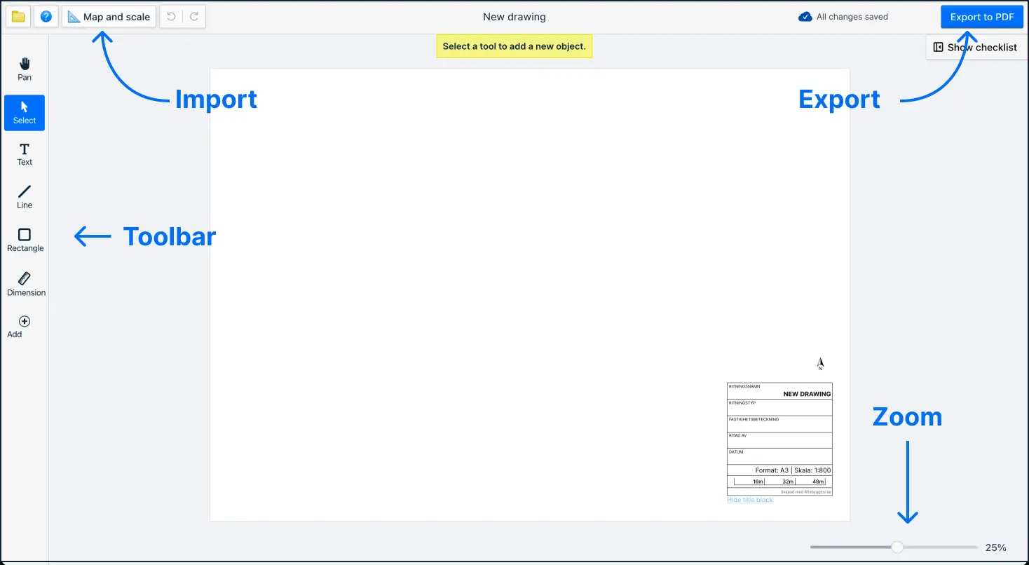 The interface in Drawblueprint